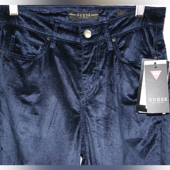 Guess 1981 Skinny High-Rise Velvet Pants Women’s Size 26 Navy Blue NWT - Picture 2 of 9